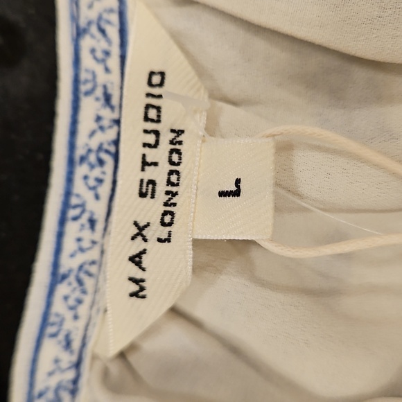 💕MAX STUDIO💕Bubble Sleeve Tiered Maxi Dress ~ Cream/Blue Bird Toile Large NWT - Picture 12 of 16